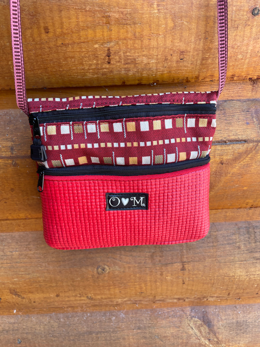 3 Zip Red Cross Body Purse-Geometric Print fabric – OLovesM