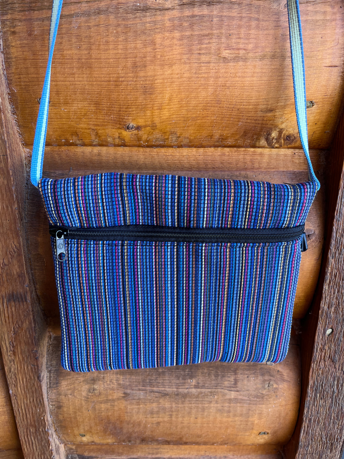 3 Zip Bag Blue-Home Dec Stripe Print Fabric