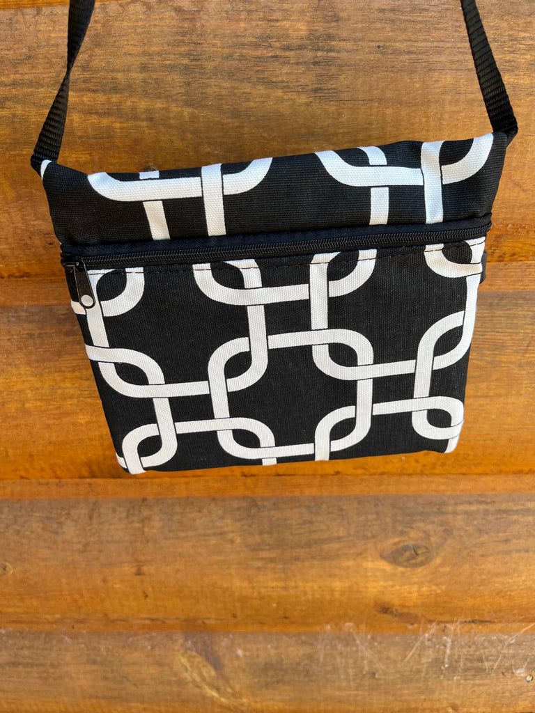 3 Zip Bag Black- Geometric Print Fabric