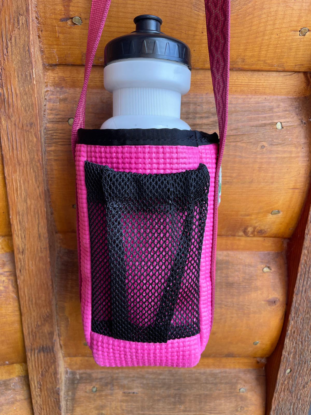 Ajax Pink Water Bottle Holder & Purse-Pink/Green Triangle Print Fabric