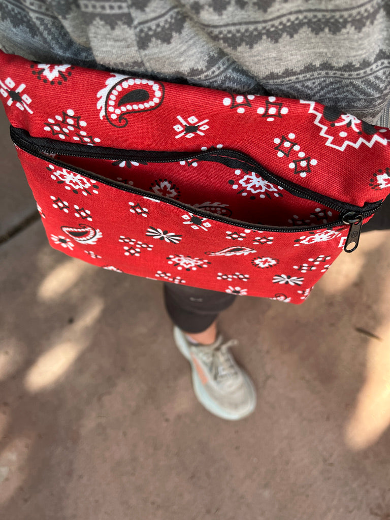 3 Zip Bag Red- Bandana Red Print Fabric