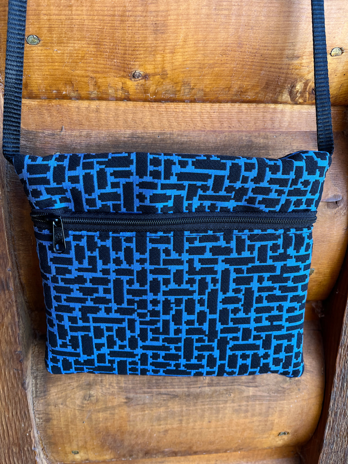 3 Zip Bag Blue- Blue & Black Print Fabric