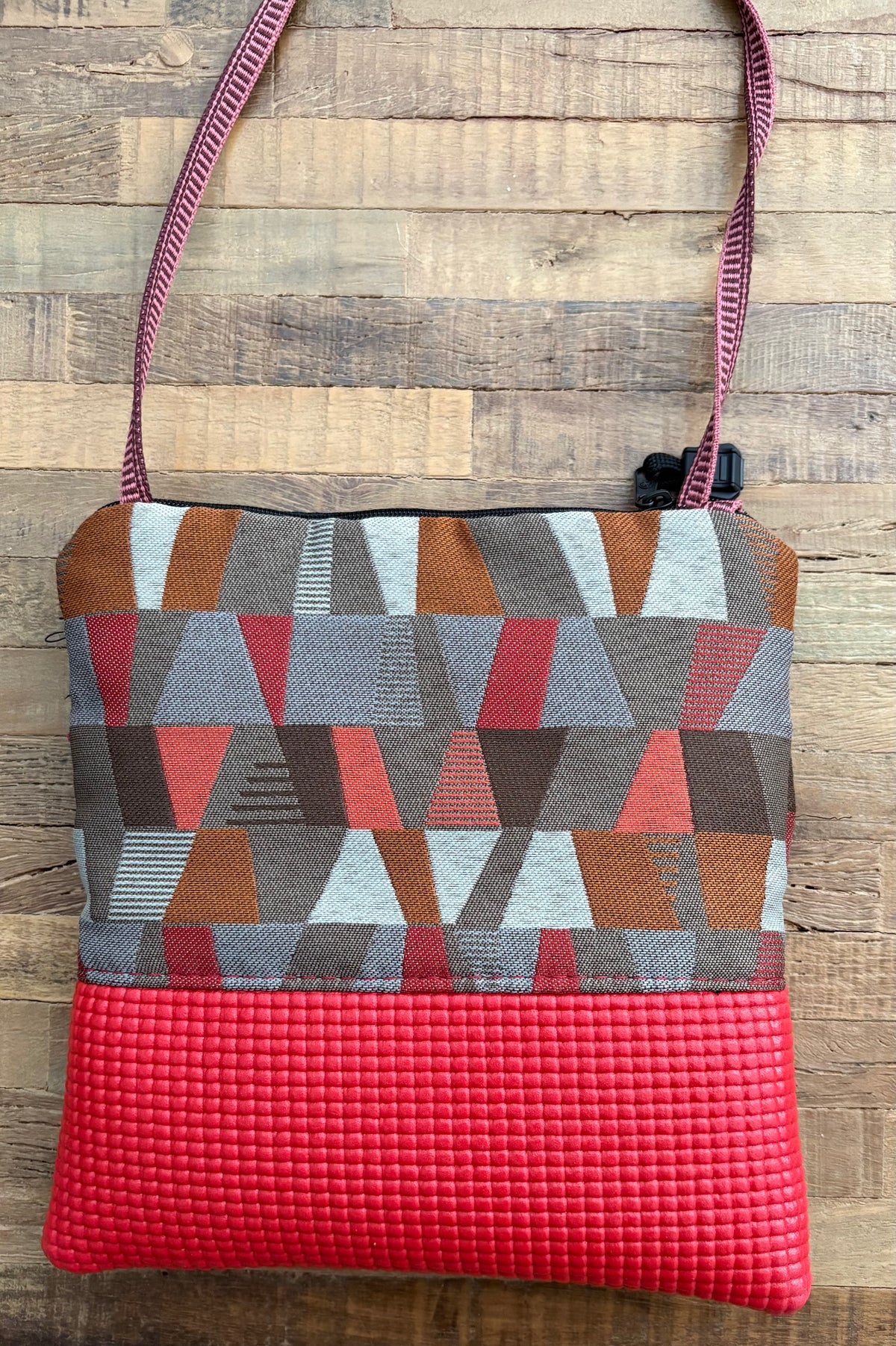 Stella Red Cross Body Purse-Geometric Triangle Print Fabric